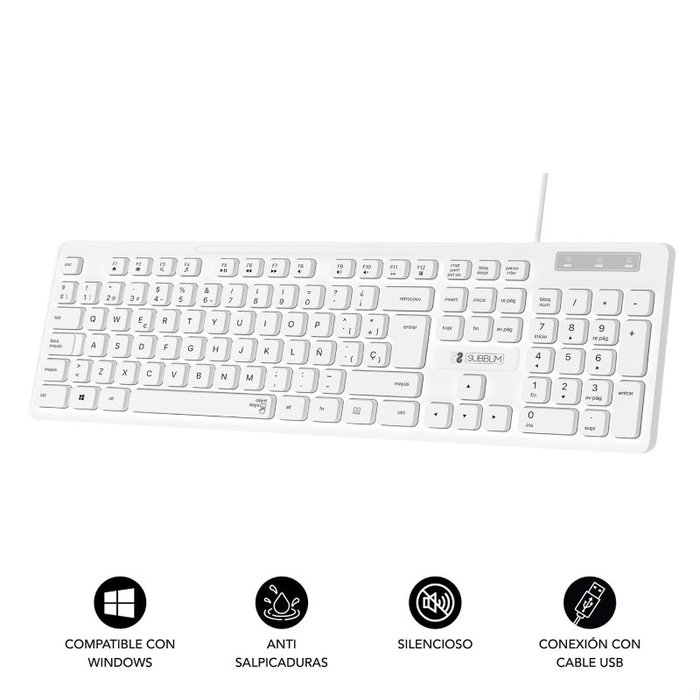 Subblim Business Slim Silencioso Teclado Blanco